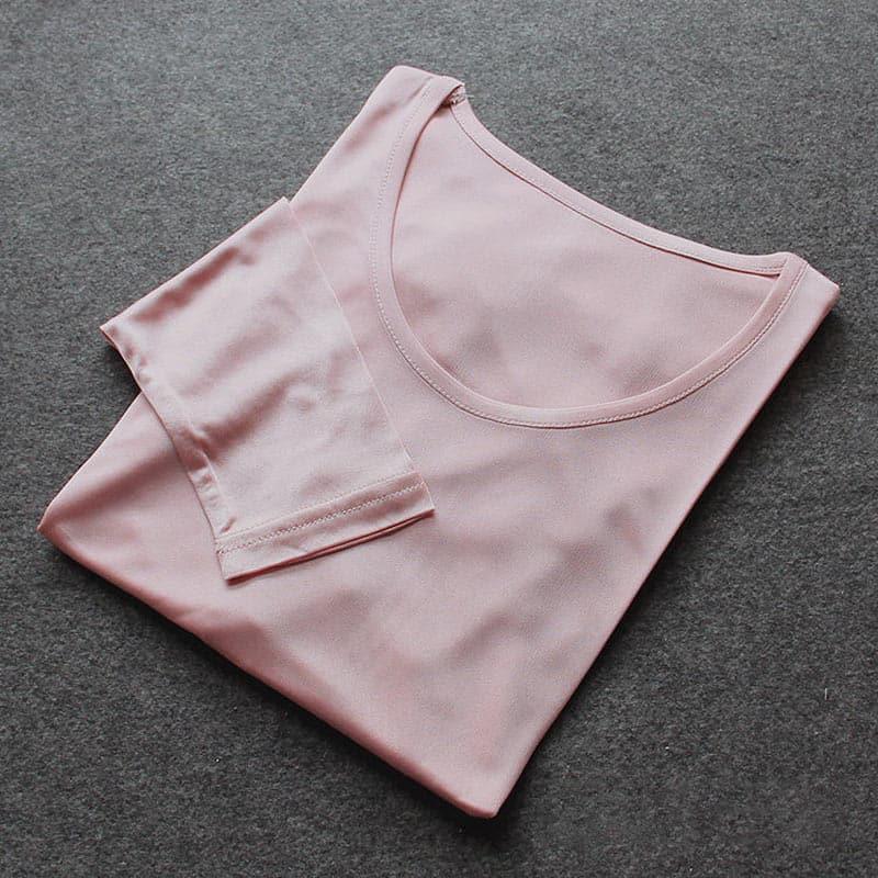 100% Mulberry Silk Long Thermal Underwear Set for Women Dark Pink