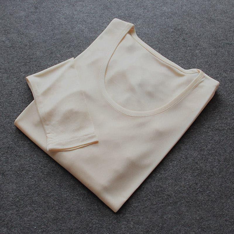 100% Mulberry Silk Long Thermal Underwear Set for Women Light Beige