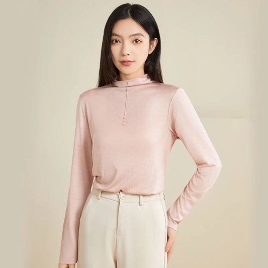 100% Silk Mock-Neck Top Pink