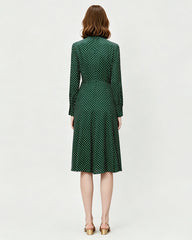 16 Momme Silk Polka Dot Bow Tie Neck Midi Dress