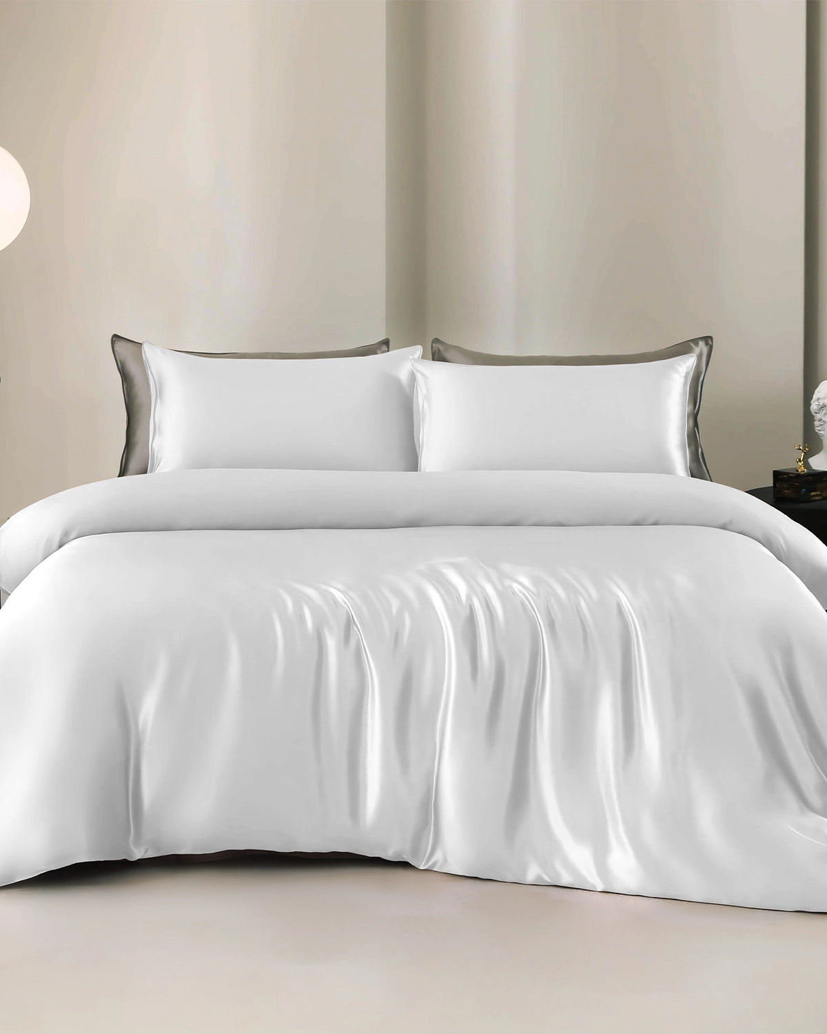 19 Momme 4PCS Silk Duvet Cover and Flat Sheet Set Ivory