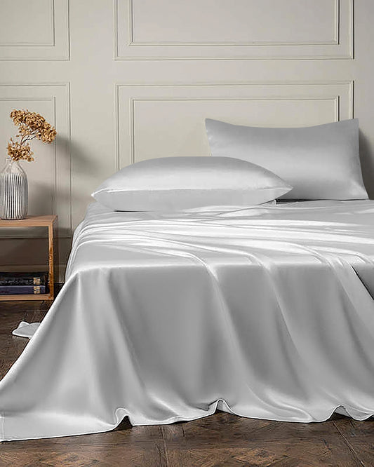 19 Momme 4PCS Silk Flat Sheet and Fitted Sheet Set Grey
