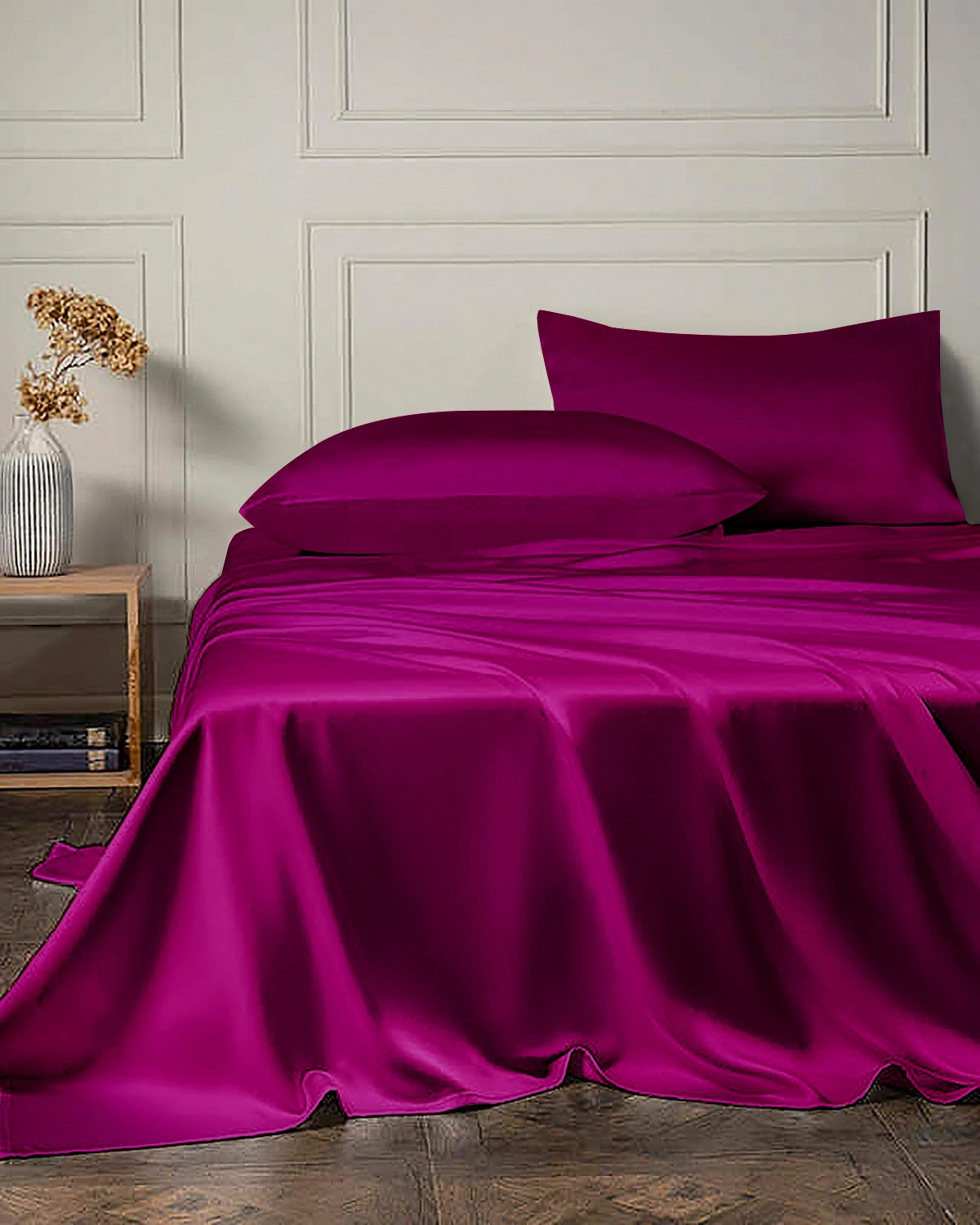 19 Momme 4PCS Silk Flat Sheet and Fitted Sheet Set Purple