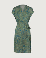 19 Momme Belted Silk A Line Dress in Verdant Dots