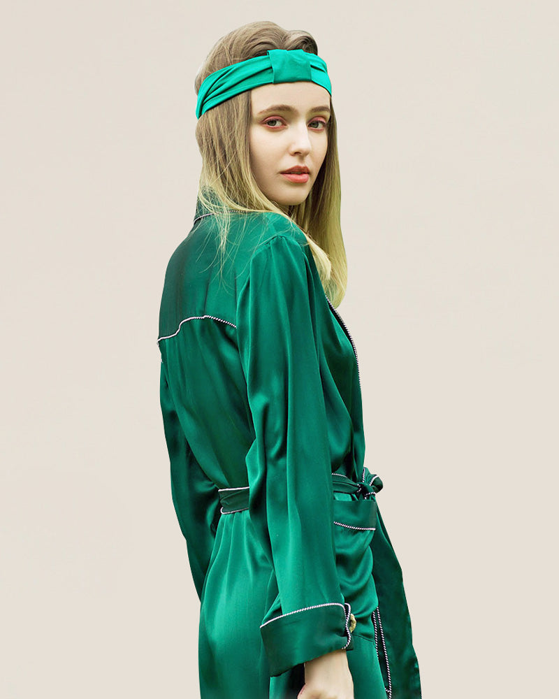 19 Momme Full Length Silk Robe Dark Green