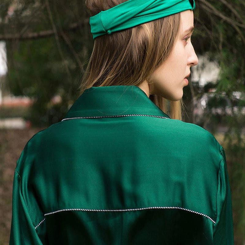 19 Momme Full Length Silk Robe Dark Green