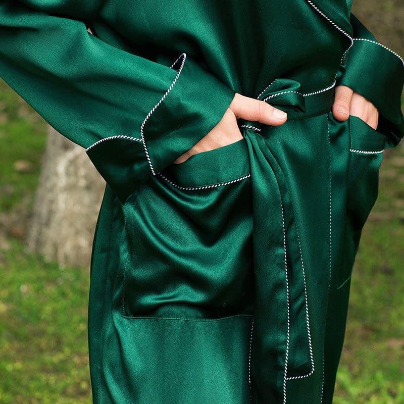 19 Momme Full Length Silk Robe Dark Green