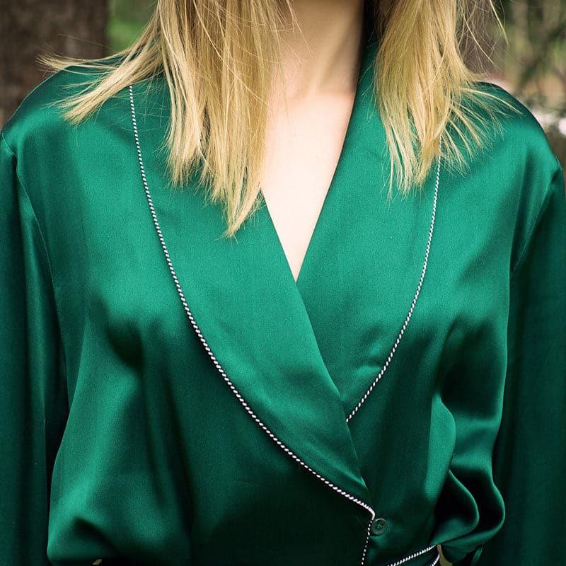 19 Momme Full Length Silk Robe Dark Green
