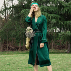19 Momme Full Length Silk Robe Dark Green