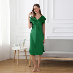 19 Momme Relaxed Fit V-neck Silk Nightgown Dark Green