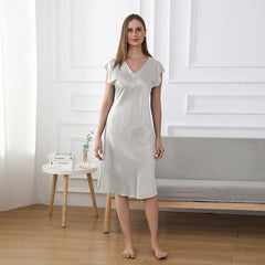 19 Momme Relaxed Fit V-neck Silk Nightgown Grey