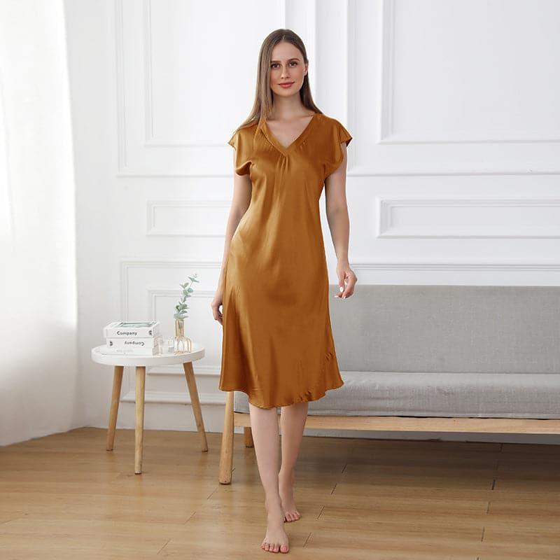 19 Momme Relaxed Fit V-neck Silk Nightgown Orange
