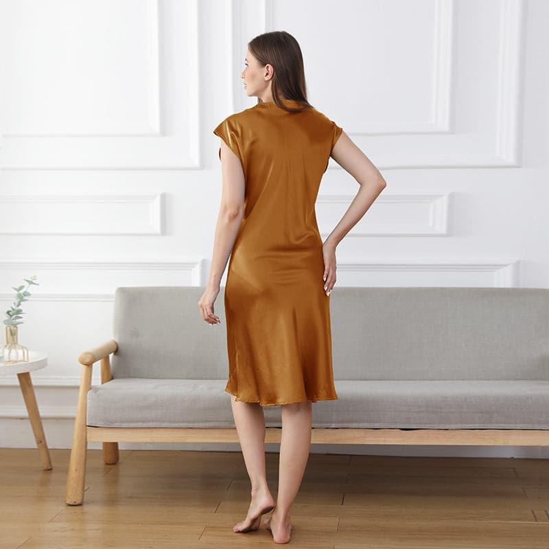 19 Momme Relaxed Fit V-neck Silk Nightgown Orange