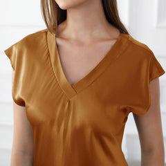 19 Momme Relaxed Fit V-neck Silk Nightgown Orange