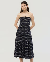 19 Momme Silk Polka Dot Strapless A-Line Midi Dress