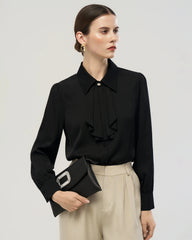 19 Momme Silk Ruffle Collar Long Sleeve Blouse