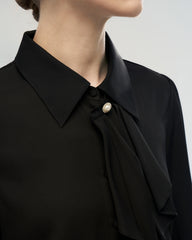 19 Momme Silk Ruffle Collar Long Sleeve Blouse