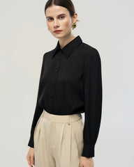 19 Momme Silk Ruffle Collar Long Sleeve Blouse
