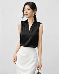 22 Momme Silk V-Neck Pleated Blouse
