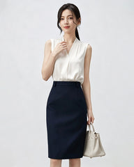 22 Momme Silk V-Neck Pleated Blouse