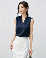 22 Momme Silk V-Neck Pleated Blouse