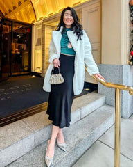 Versatile Silk Midi Skirts with Elastic Waistband Black