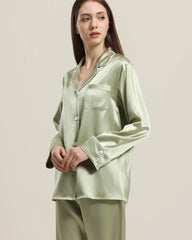 Classic Long Sleeve Silk Pajamas Set Avocado Green