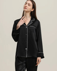 Classic Long Sleeve Silk Pajamas Set Black