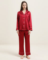 Classic Long Sleeve Silk Pajamas Set Burgundy