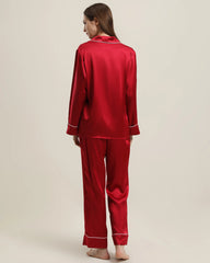 Classic Long Sleeve Silk Pajamas Set Burgundy