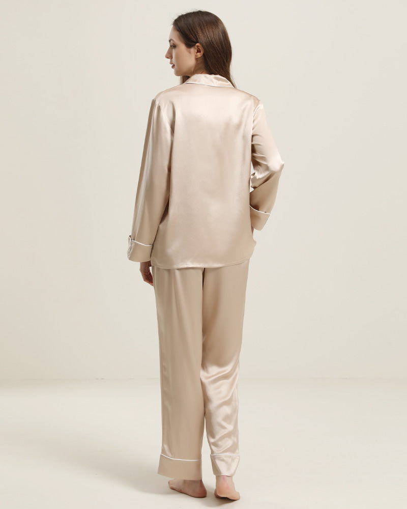 Classic Long Sleeve Silk Pajamas Set Champagne