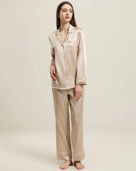 Classic Long Sleeve Silk Pajamas Set Champagne