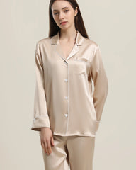Classic Long Sleeve Silk Pajamas Set Champagne