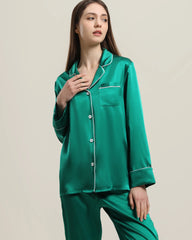Classic Long Sleeve Silk Pajamas Set Dark Green
