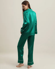 Classic Long Sleeve Silk Pajamas Set Dark Green