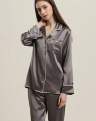 Classic Long Sleeve Silk Pajamas Set Dark Grey