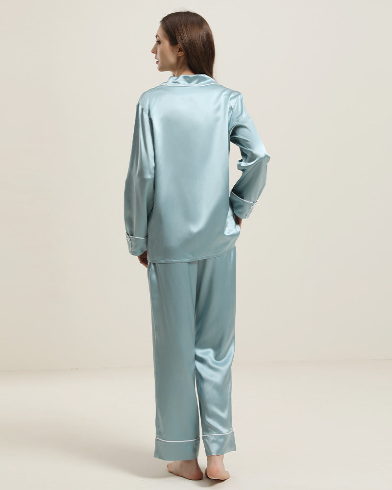 Classic Long Sleeve Silk Pajamas Set Haze Blue
