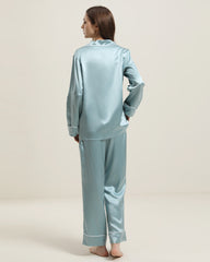 Classic Long Sleeve Silk Pajamas Set Haze Blue