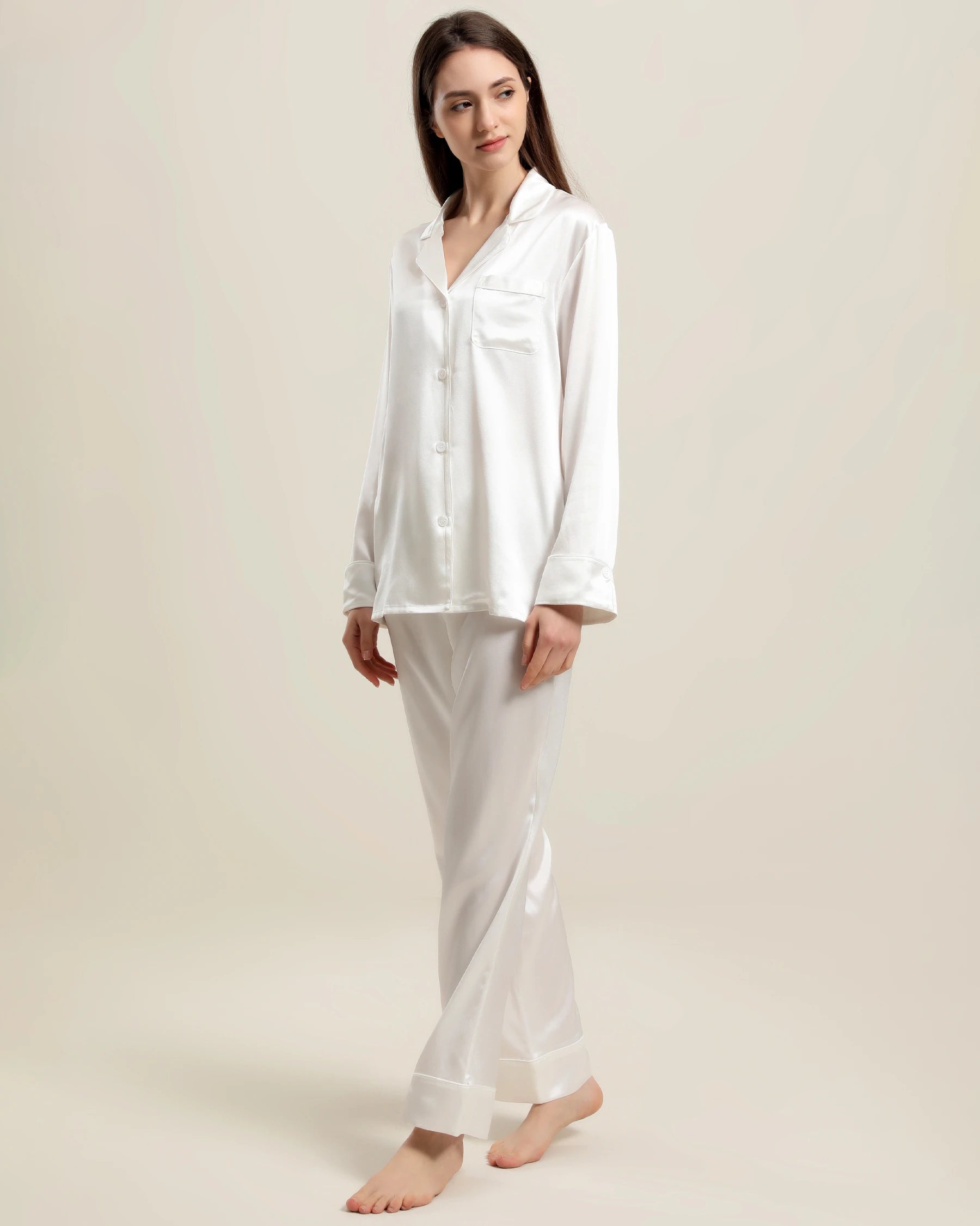 Classic Long Sleeve Silk Pajamas Set Ivory