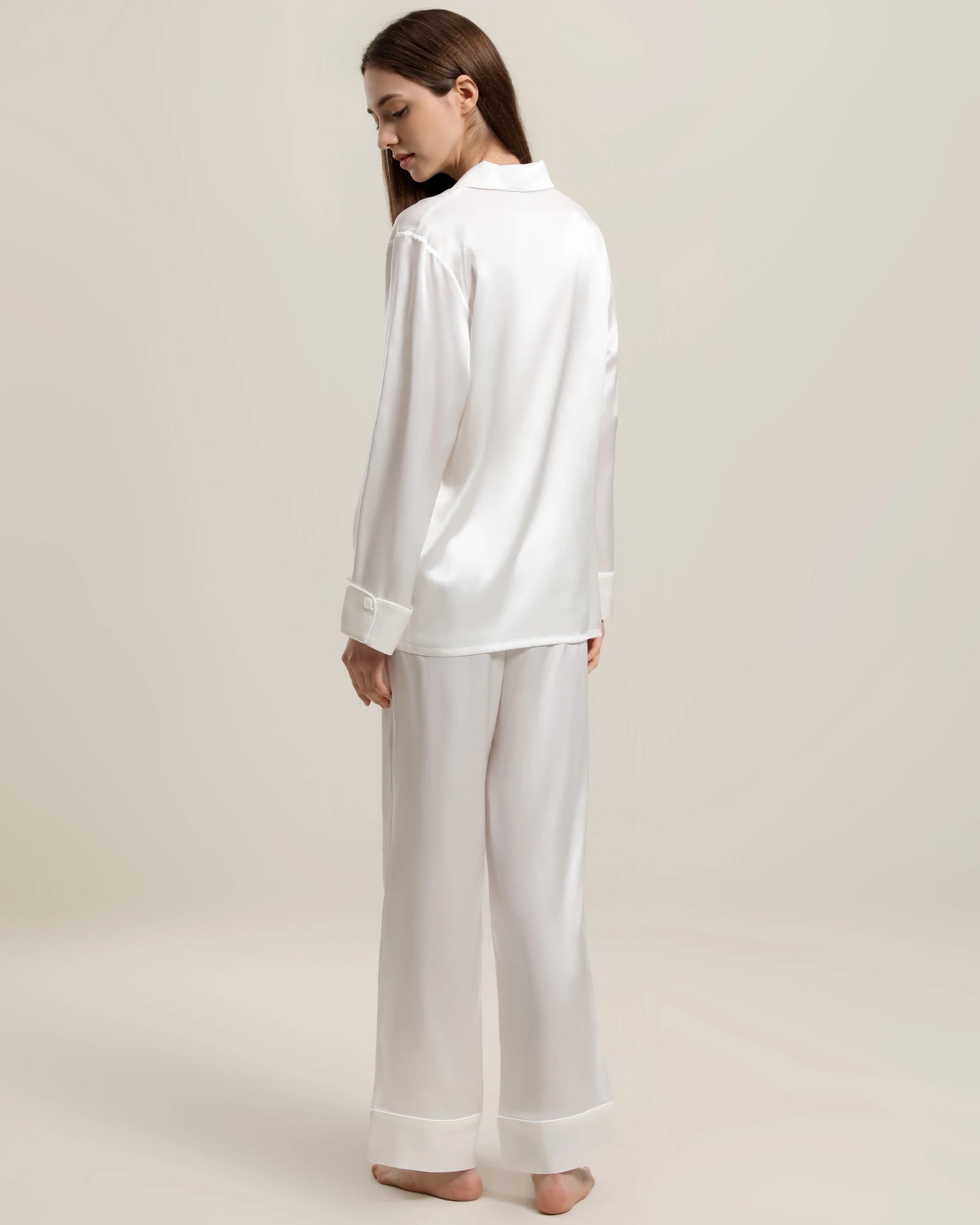 Classic Long Sleeve Silk Pajamas Set Ivory