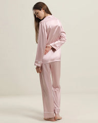 Classic Long Sleeve Silk Pajamas Set Rose Pink
