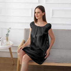 22Momme Cute Silk Pajamas Nightgown Nightdress Black