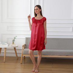 22Momme Cute Silk Pajamas Nightgown Nightdress Burgundy