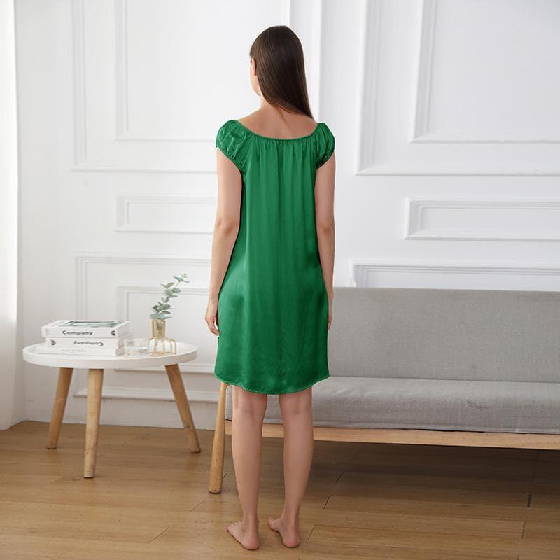 22Momme Cute Silk Pajamas Nightgown Nightdress Dark Green