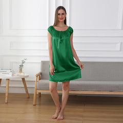 22Momme Cute Silk Pajamas Nightgown Nightdress Dark Green