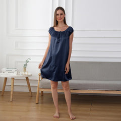 22Momme Cute Silk Pajamas Nightgown Nightdress Navy