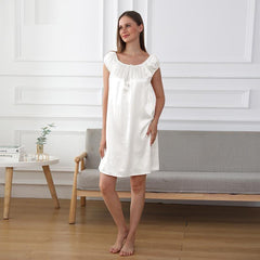 22Momme Cute Silk Pajamas Nightgown Nightdress White