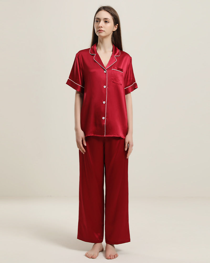 22 Momme Short-Sleeve Silk Pajamas Set Burgundy