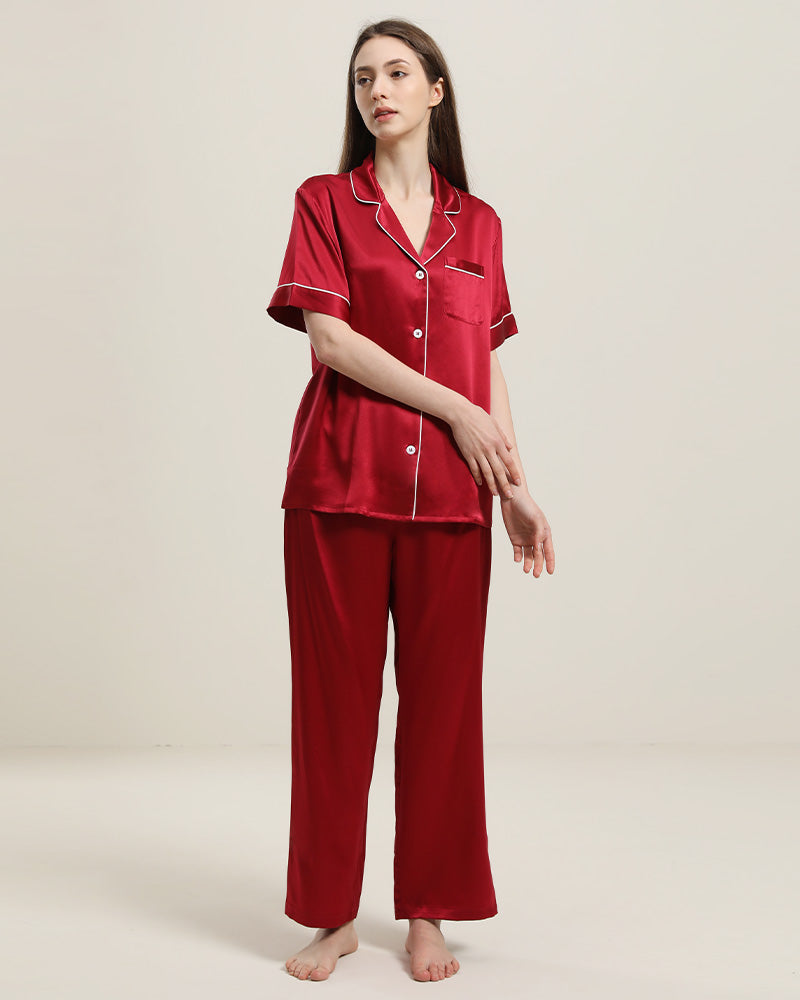 22 Momme Short-Sleeve Silk Pajamas Set Burgundy