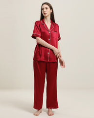 22 Momme Short-Sleeve Silk Pajamas Set Burgundy
